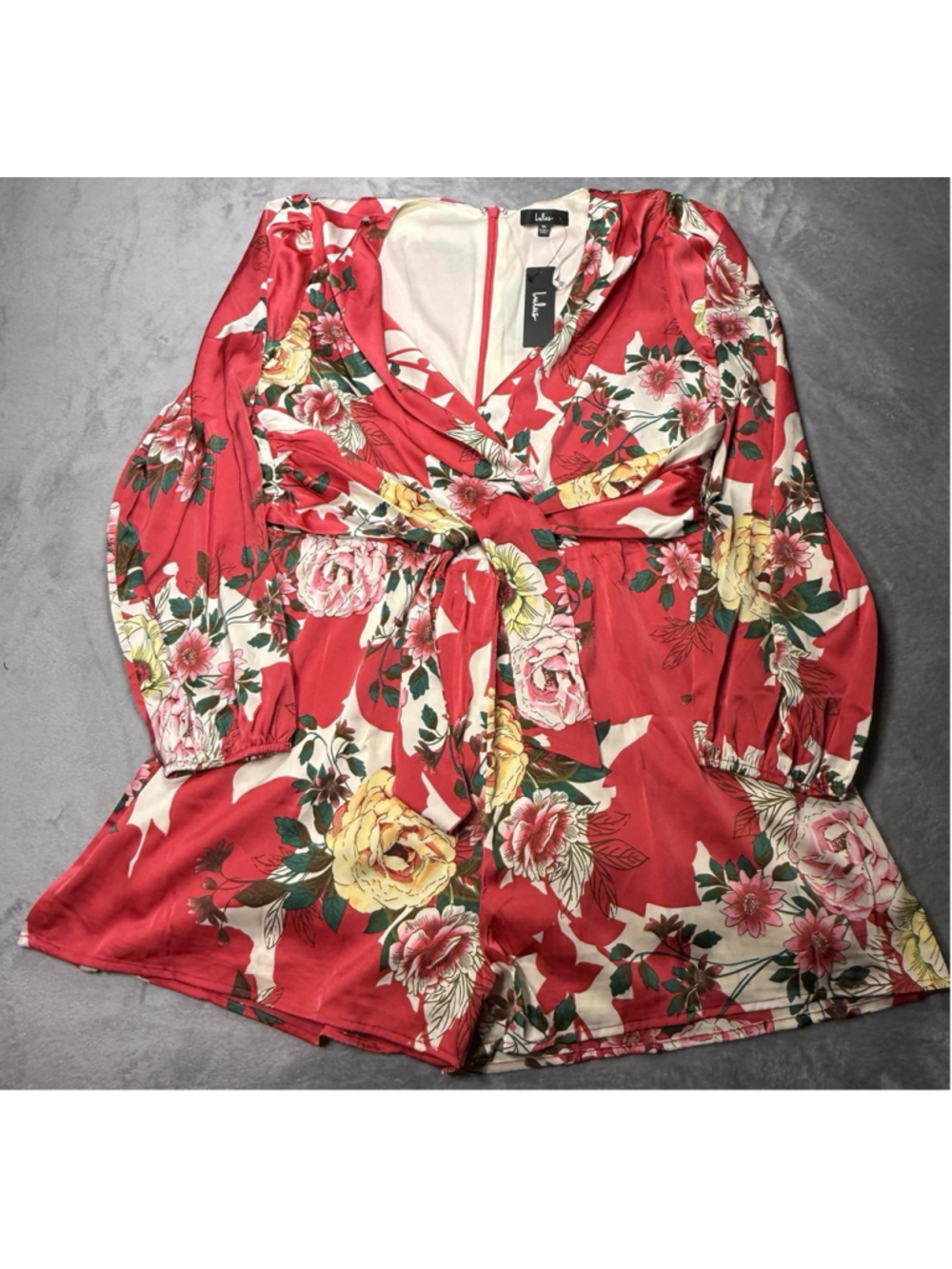 Lulus Women's Lovable Blossom Hot Pink Floral Print Satin Surplice Romper Size X